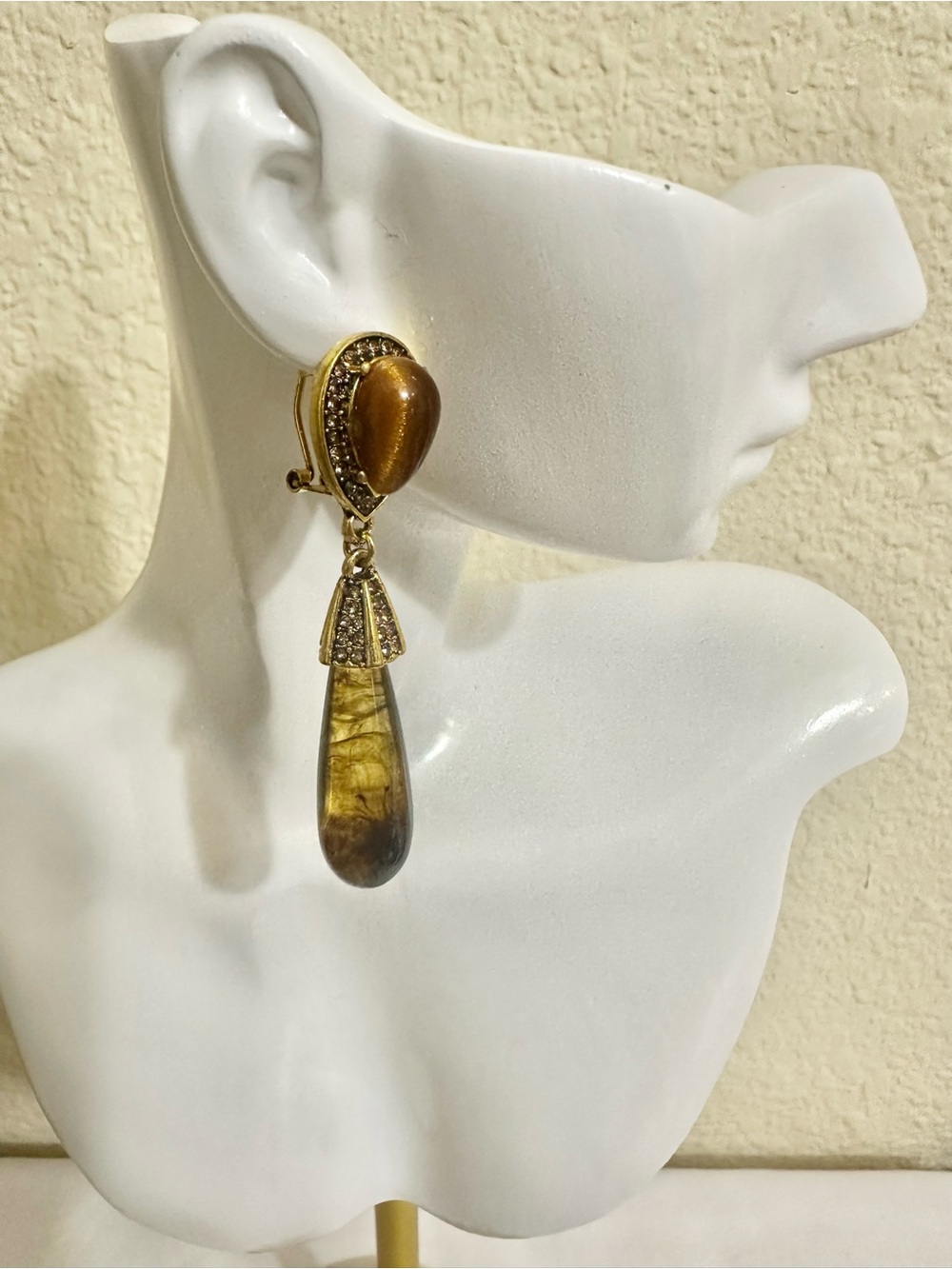 Gold-Tone Acrylic Brown Teardrop Dangle Earrings